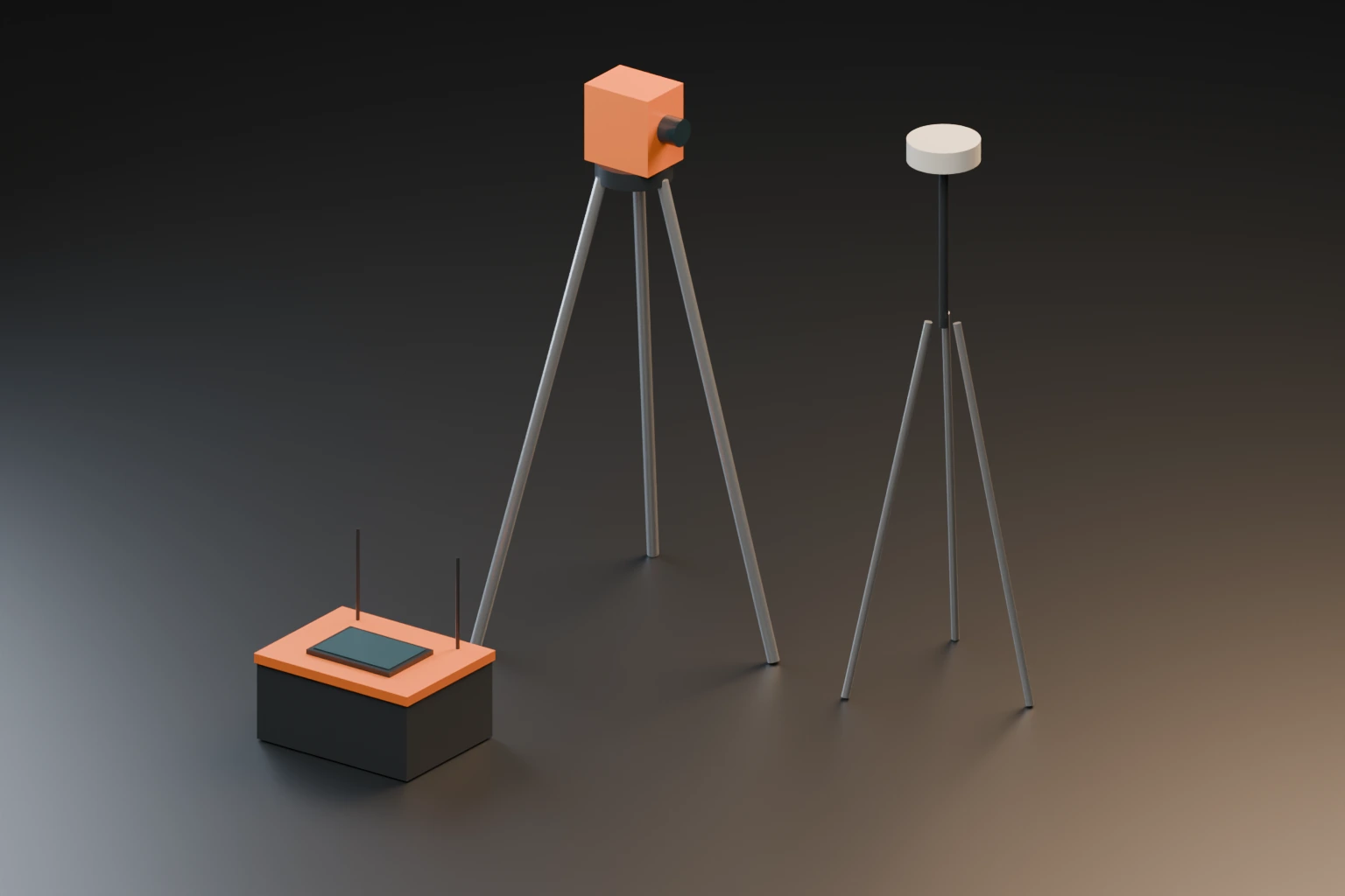 Preliminary CAD study of a shared field hub beside an optical station and GNSS base on tripods